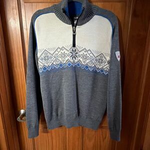 Dale of Norway Frostisen Masculine Wool Quarter Zip Sweater Men’s Medium Grey/Co